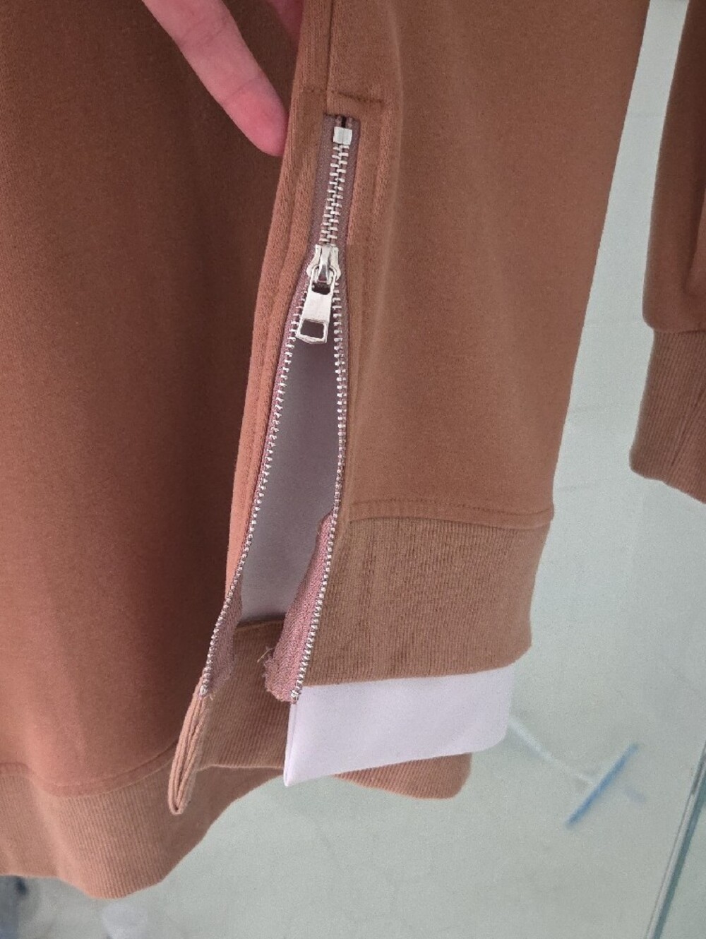 chic Tan Crewneck Sweatshirt with White Layered Hem - Picture 8 of 9